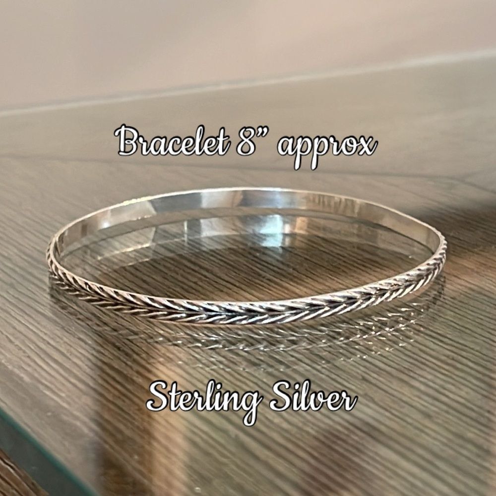 Vintage Thin Sterling Silver Bangle Bracelet V Design